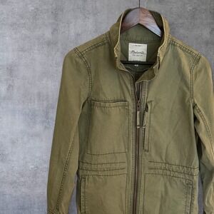 Madewell Utility Jacket Olive Green Zip Pockets Collar Women Small 100% Cotton